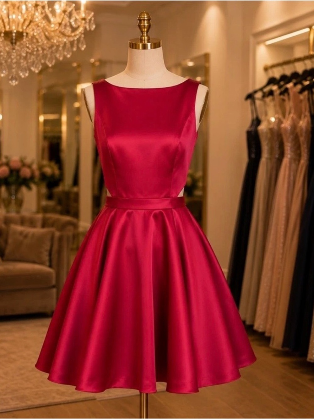 Sherri Hill cranberry Satin Fit-and-Flare Party Dress size 6